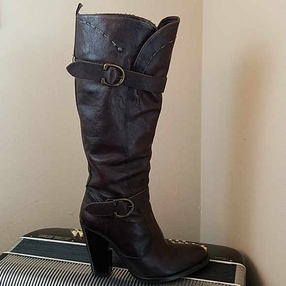 Aldo Shoes - GORGEOUS ALDO BROWN LEATHER SLIP ON KNEE HIGH BOOT